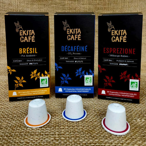 Pack 3 cafés bio x 20 capsules compostables Nespresso©