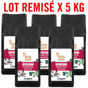 Café en grains en gros bio équitable ESPREZIONE 1 kg x 5