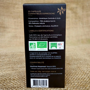 20 capsules Nespresso© compostables café bio ESPREZIONE