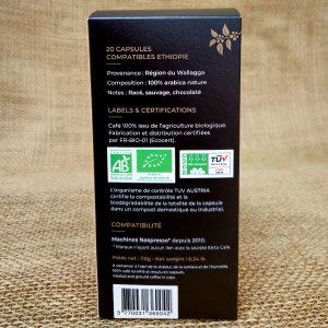 20 capsules Nespresso© compostables café bio ETHIOPIE