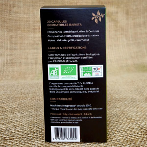 20 capsules Nespresso© compostables café bio BARISTA